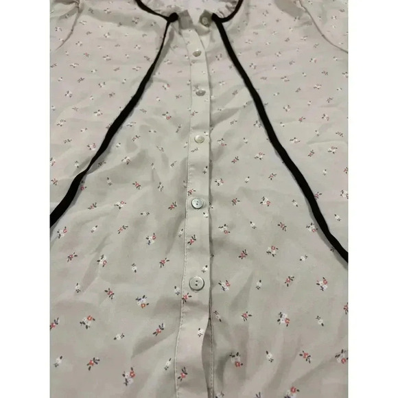 Daisy May Women's XL Beige Floral Puff Sleeve Blouse Tie Neck - Picture 6 of 7